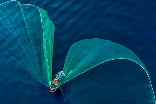 Vessel from above with net