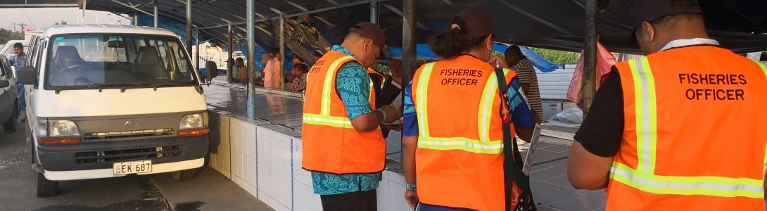 Fisheries inspectors at market in Fiji