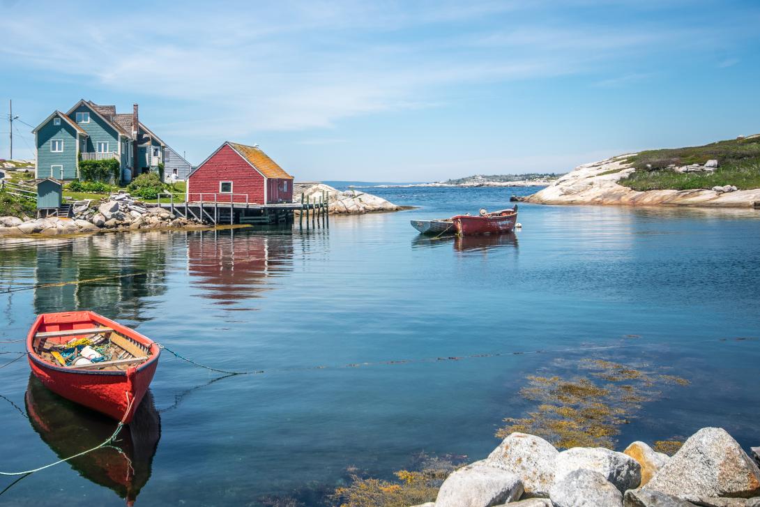 Halifax boat scene with houses in background